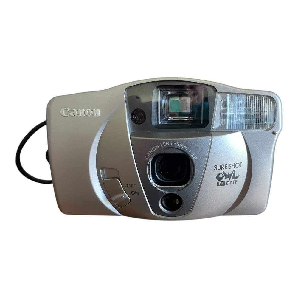 Canon Sure Shot Owl PF Date 35mm Film Camera With Auto Flash Case Instruction